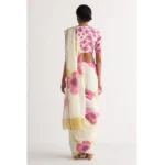 Women's Linen Printed Saree With Unstitched Blouse 5.5Mtr (White) - Image 4