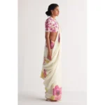 Women's Linen Printed Saree With Unstitched Blouse 5.5Mtr (White) - Image 3