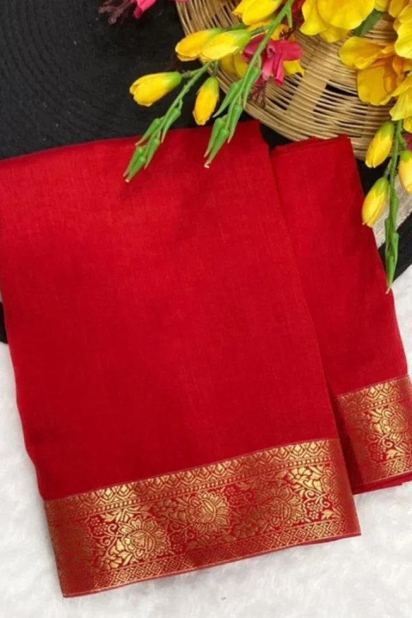 Women's Vichitra Silk Printed Saree With Unstitched Blouse 5.5Mtr (Red)