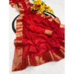 Women's Vichitra Silk Printed Saree With Unstitched Blouse 5.5Mtr (Red) - Image 2