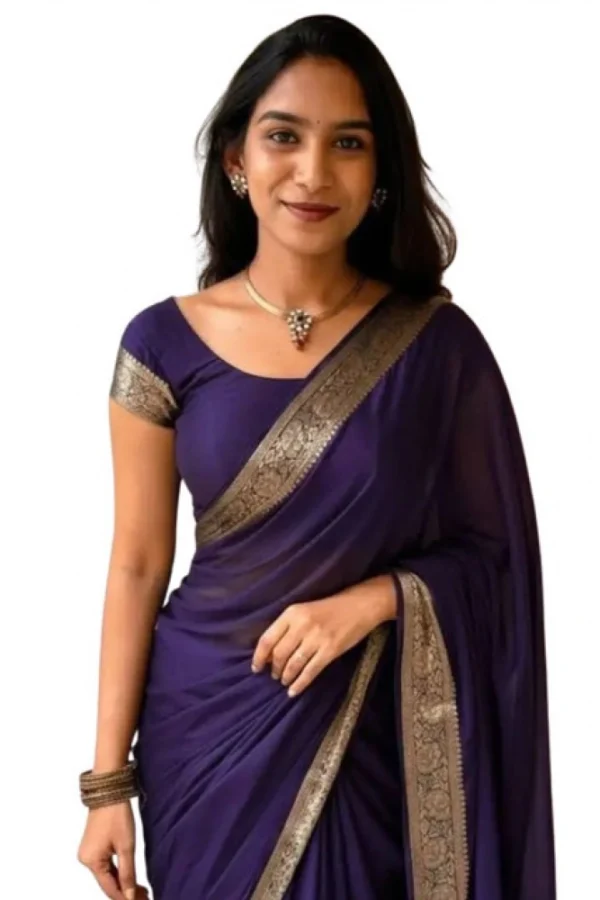 Women's Vichitra Silk Printed Saree With Unstitched Blouse 5.5Mtr (Purple)