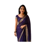Women's Vichitra Silk Printed Saree With Unstitched Blouse 5.5Mtr (Purple) - Image 2