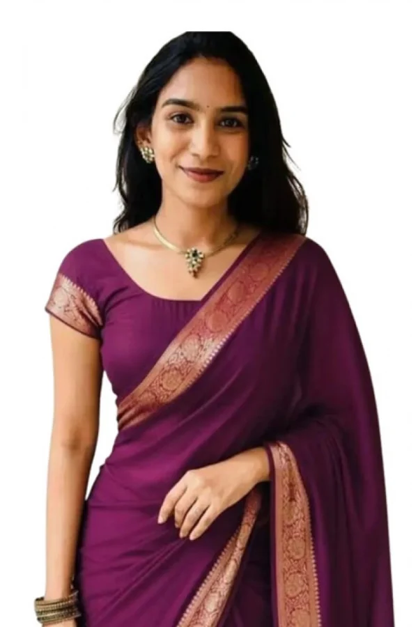 Women's Vichitra Silk Printed Saree With Unstitched Blouse 5.5Mtr (Wine)
