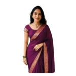 Women's Vichitra Silk Printed Saree With Unstitched Blouse 5.5Mtr (Wine) - Image 2