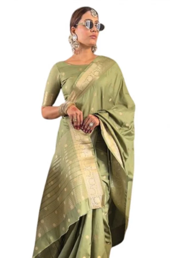 Women's Satin Printed Saree With Unstitched Blouse 5.5Mtr (Green)