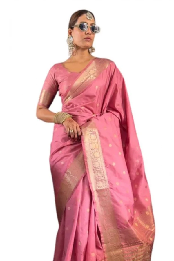 Women's Satin Printed Saree With Unstitched Blouse 5.5Mtr (Pink)