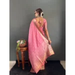 Women's Satin Printed Saree With Unstitched Blouse 5.5Mtr (Pink) - Image 5