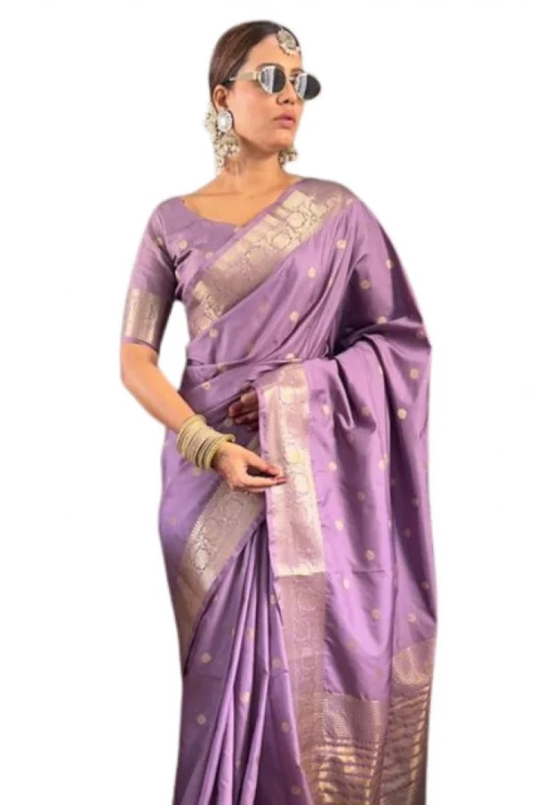 Women's Satin Printed Saree With Unstitched Blouse 5.5Mtr (Purple)