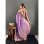 Women's Satin Printed Saree With Unstitched Blouse 5.5Mtr (Purple) - Image 5