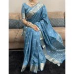 Women's Satin Printed Saree With Unstitched Blouse 5.5Mtr (light Blue) - Image 4