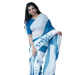 Women's Linen Printed Saree With Unstitched Blouse 5.5Mtr (White)