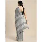Women's Linen Cotton Printed Saree With Unstitched Blouse 5.5Mtr (Dark Grey) - Image 4