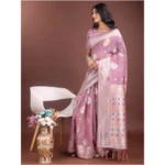 Women's Linen Cotton Printed Saree With Unstitched Blouse 5.5Mtr (Purple) - Image 2