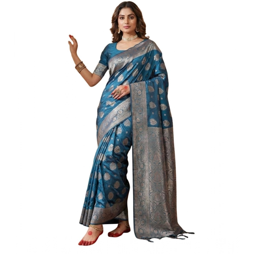PID-65243-Women-s-Silk-Blend-Printed-Saree-With-Unstitched-Blouse-5-5-Mtr-Teal-Blue-1-1000x1000-1.webp Women's Silk Blend Printed Saree With Unstitched Blouse 5.5Mtr (Teal Blue) - Image 1