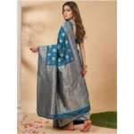 Women's Silk Blend Printed Saree With Unstitched Blouse 5.5Mtr (Teal Blue) - Image 3