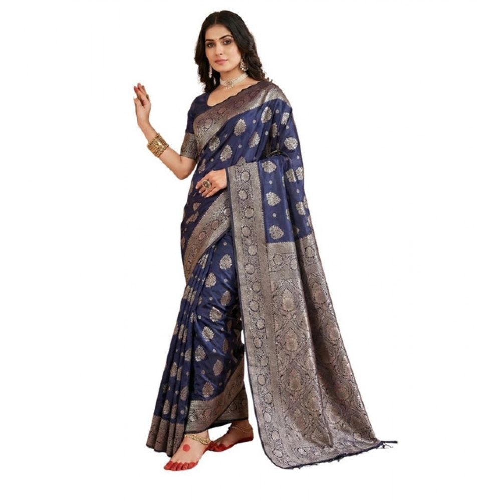 PID-65245-Women-s-Silk-Blend-Printed-Saree-With-Unstitched-Blouse-5-5-Mtr-Navy-Blue-1-1000x1000-1.webp Women's Silk Blend Printed Saree With Unstitched Blouse 5.5Mtr (Navy Blue) - Image 1