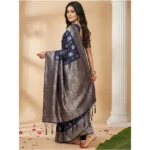 Women's Silk Blend Printed Saree With Unstitched Blouse 5.5Mtr (Navy Blue) - Image 3