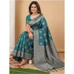 Women's Silk Blend Printed Saree With Unstitched Blouse 5.5Mtr (Sea Green) - Image 2