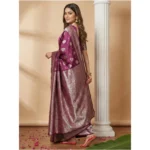Women's Silk Blend Printed Saree With Unstitched Blouse 5.5Mtr (Purple) - Image 3