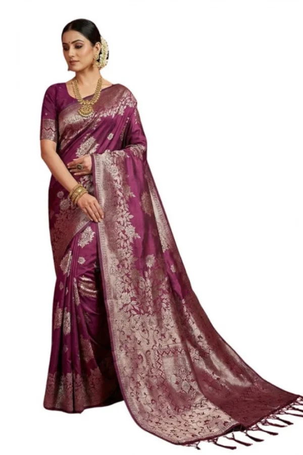 Women's Silk Blend Printed Saree With Unstitched Blouse 5.5Mtr (Purple)
