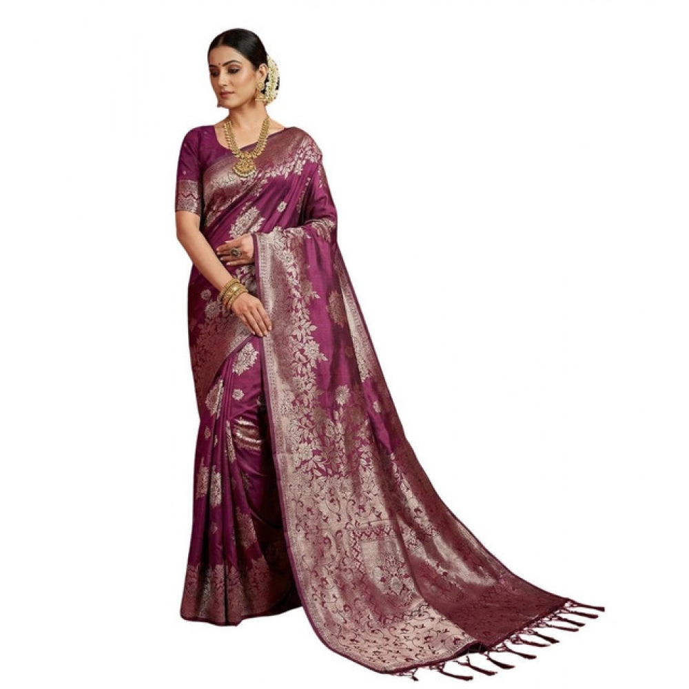 PID-65250-Women-s-Silk-Blend-Printed-Saree-With-Unstitched-Blouse-5-5-Mtr-Purple-1-1000x1000-1.webp Women's Silk Blend Printed Saree With Unstitched Blouse 5.5Mtr (Purple) - Image 1