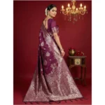 Women's Silk Blend Printed Saree With Unstitched Blouse 5.5Mtr (Purple) - Image 3