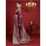 Women's Silk Blend Printed Saree With Unstitched Blouse 5.5Mtr (Purple) - Image 2
