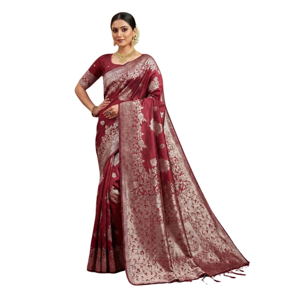 PID-65252-Women-s-Silk-Blend-Printed-Saree-With-Unstitched-Blouse-5-5-Mtr-Maroon-1-1000x1000-1.webp Women's Silk Blend Printed Saree With Unstitched Blouse 5.5Mtr (Maroon) - Image 1