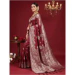 Women's Silk Blend Printed Saree With Unstitched Blouse 5.5Mtr (Maroon) - Image 3