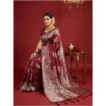 Women's Silk Blend Printed Saree With Unstitched Blouse 5.5Mtr (Maroon) - Image 2