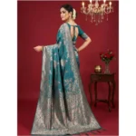 Women's Silk Blend Printed Saree With Unstitched Blouse 5.5Mtr (Sea Green) - Image 3