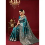 Women's Silk Blend Printed Saree With Unstitched Blouse 5.5Mtr (Sea Green) - Image 2