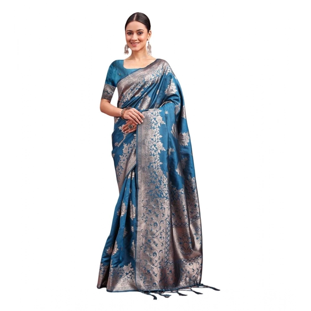 PID-65263-Women-s-Banarasi-Silk-Printed-Saree-With-Unstitched-Blouse-5-5-Mtr-Teal-Blue-1-1000x1000-1.webp Women's Banarasi Silk Printed Saree With Unstitched Blouse 5.5Mtr (Teal Blue) - Image 1