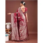 Women's Banarasi Silk Printed Saree With Unstitched Blouse 5.5Mtr (Maroon) - Image 4