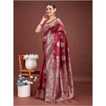 Women's Banarasi Silk Printed Saree With Unstitched Blouse 5.5Mtr (Maroon) - Image 2