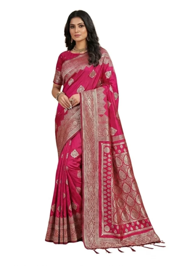 Women's Silk Blend Printed Saree With Unstitched Blouse 5.5Mtr (Magenta)