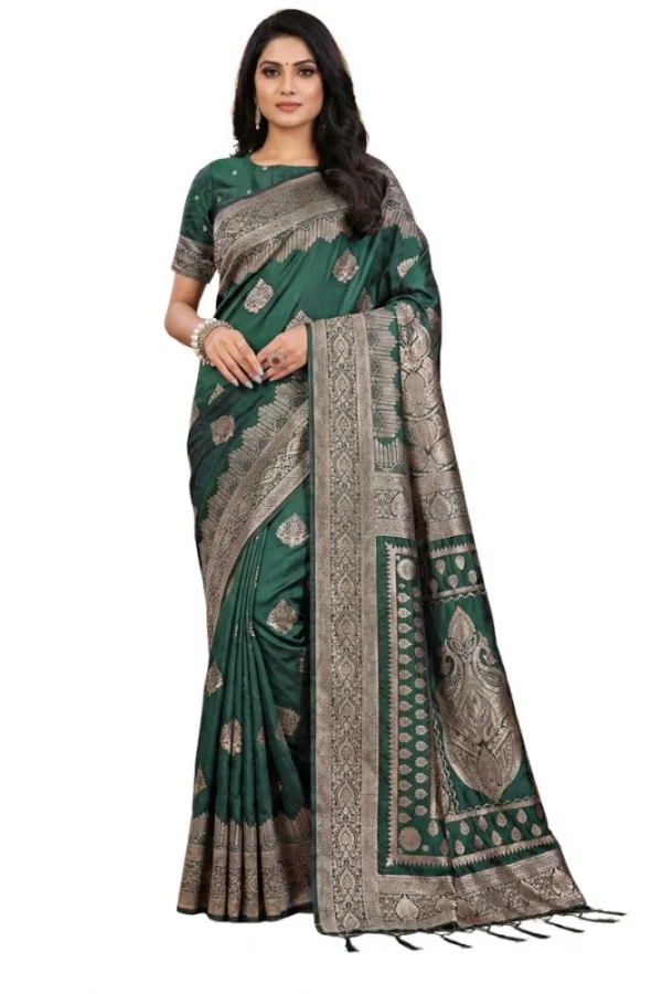 Women's Silk Blend Printed Saree With Unstitched Blouse 5.5Mtr (Green)