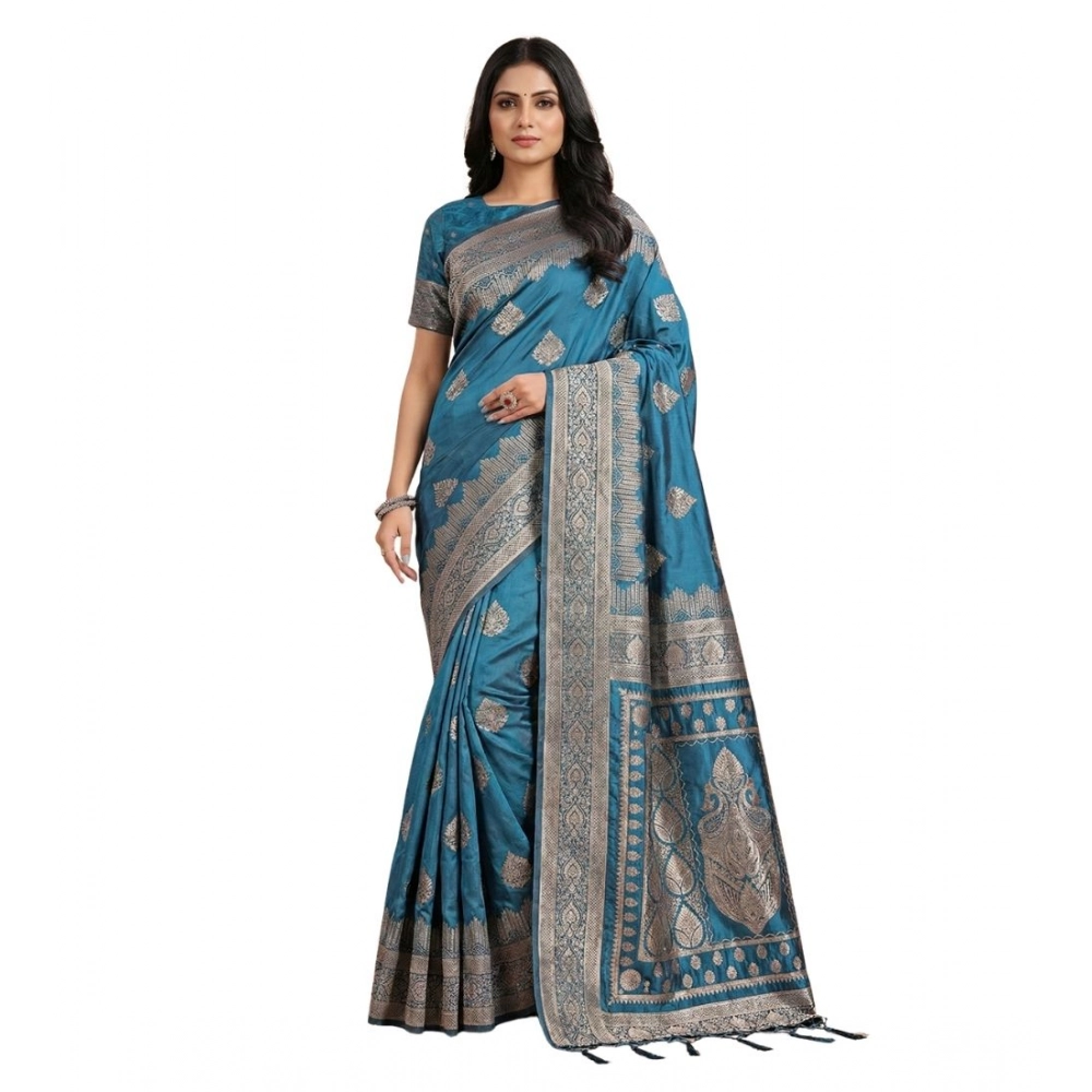 PID-65270-Women-s-Silk-Blend-Printed-Saree-With-Unstitched-Blouse-5-5-Mtr-Teal-1-1000x1000-1.webp Women's Silk Blend Printed Saree With Unstitched Blouse 5.5Mtr (Teal) - Image 1