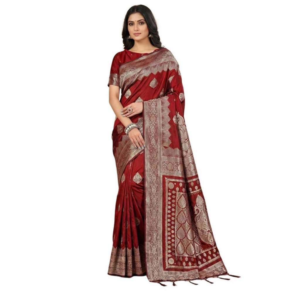 PID-65272-Women-s-Silk-Blend-Printed-Saree-With-Unstitched-Blouse-5-5-Mtr-Maroon-1-1000x1000-1.webp Women's Silk Blend Printed Saree With Unstitched Blouse 5.5Mtr (Maroon) - Image 1