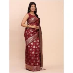 Women's Banarasi Silk Printed Saree With Unstitched Blouse 5.5Mtr (Maroon) - Image 2