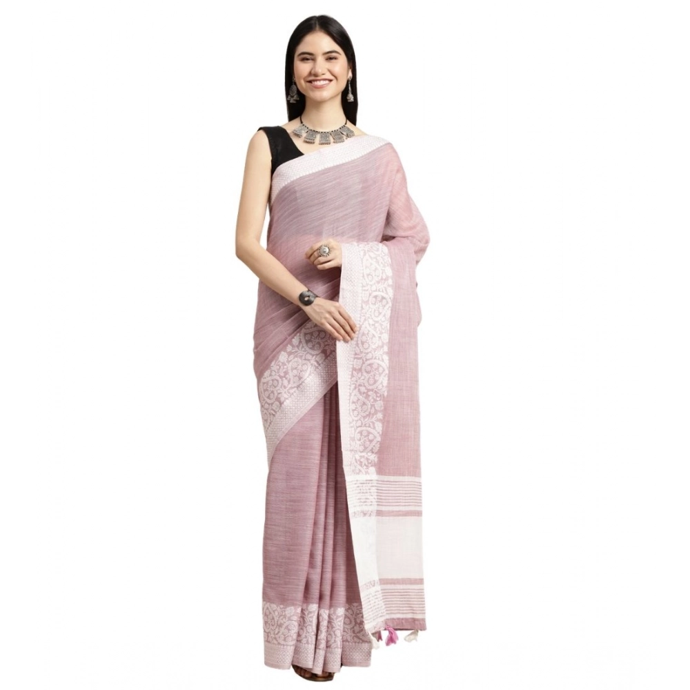 PID-65280-Women-s-Linen-Printed-Saree-With-Unstitched-Blouse-5-5-Mtr-Purple-1-1000x1000-1.webp Women's Linen Printed Saree With Unstitched Blouse 5.5Mtr (Purple) - Image 1
