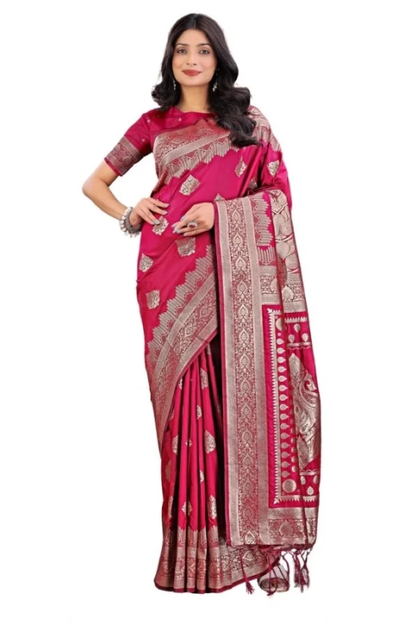 Women's Silk Printed Saree With Unstitched Blouse 5.5Mtr (Magenta)