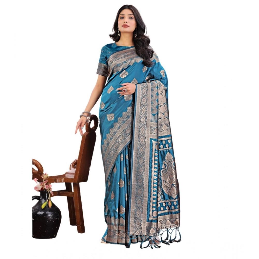 PID-65288-Women-s-Silk-Printed-Saree-With-Unstitched-Blouse-5-5-Mtr-Teal-1-1000x1000-1.webp Women's Silk Printed Saree With Unstitched Blouse 5.5Mtr (Teal) - Image 1