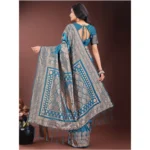Women's Silk Printed Saree With Unstitched Blouse 5.5Mtr (Teal) - Image 4