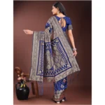 Women's Silk Printed Saree With Unstitched Blouse 5.5Mtr (Navy Blue) - Image 4