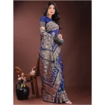 Women's Silk Printed Saree With Unstitched Blouse 5.5Mtr (Navy Blue) - Image 3