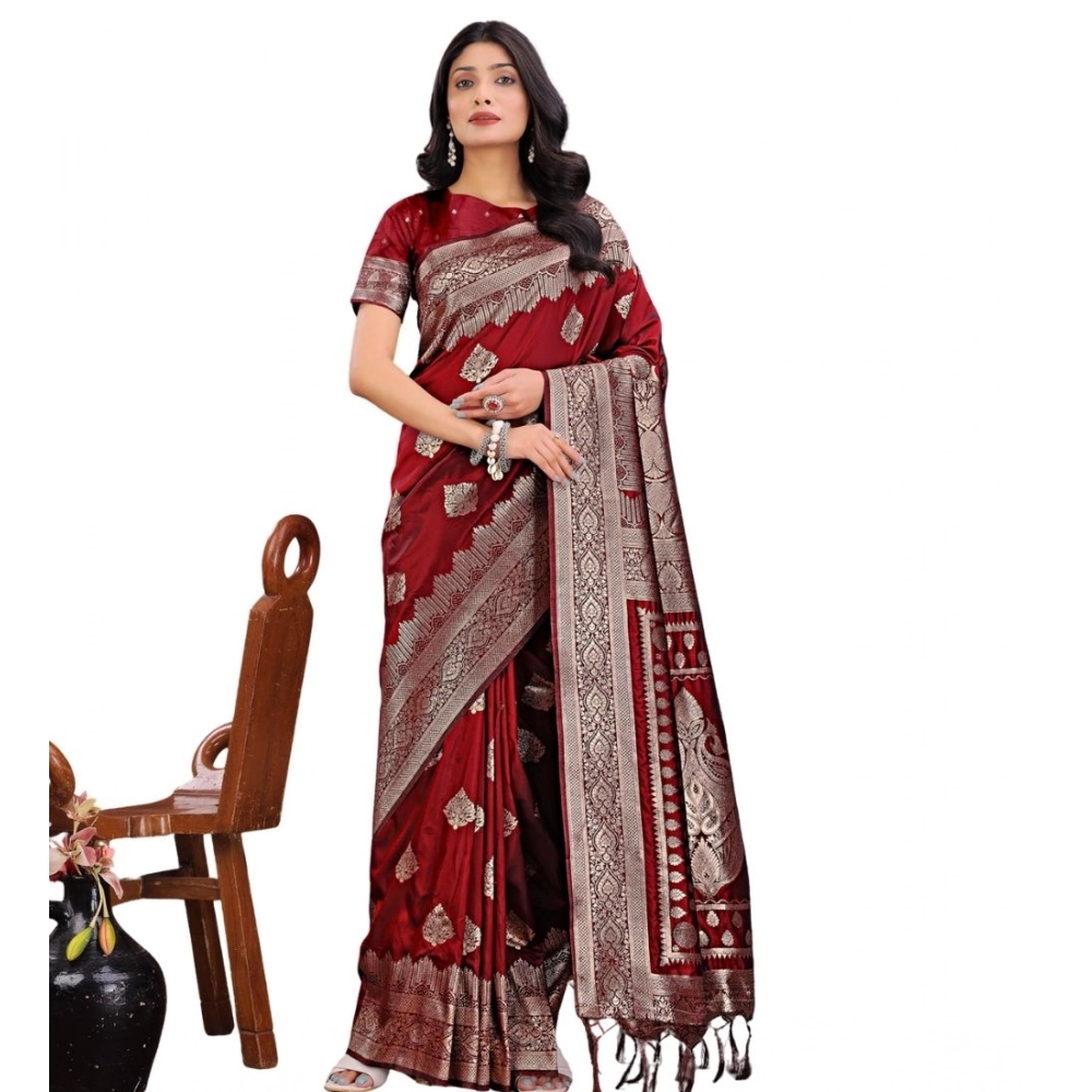 PID-65290-Women-s-Silk-Printed-Saree-With-Unstitched-Blouse-5-5-Mtr-Maroon-1-1000x1000-1.webp Women's Silk Printed Saree With Unstitched Blouse 5.5Mtr (Maroon) - Image 1