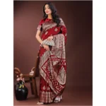 Women's Silk Printed Saree With Unstitched Blouse 5.5Mtr (Maroon) - Image 3
