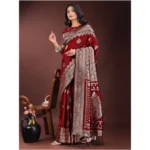 Women's Silk Printed Saree With Unstitched Blouse 5.5Mtr (Maroon) - Image 2
