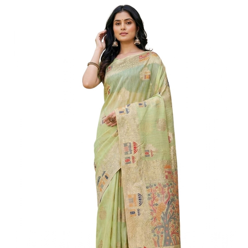 PID-65293-Women-s-Linen-Cotton-Printed-Saree-With-Unstitched-Blouse-5-5-Mtr-Light-Green-1-1000x1000-1.webp Women's Linen Cotton Printed Saree With Unstitched Blouse 5.5Mtr (Light Green) - Image 1